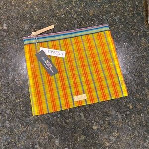 Consuela’s Large Slim Zip Mesh Pouch - Yellow, Red & Blue Plaid - Paula